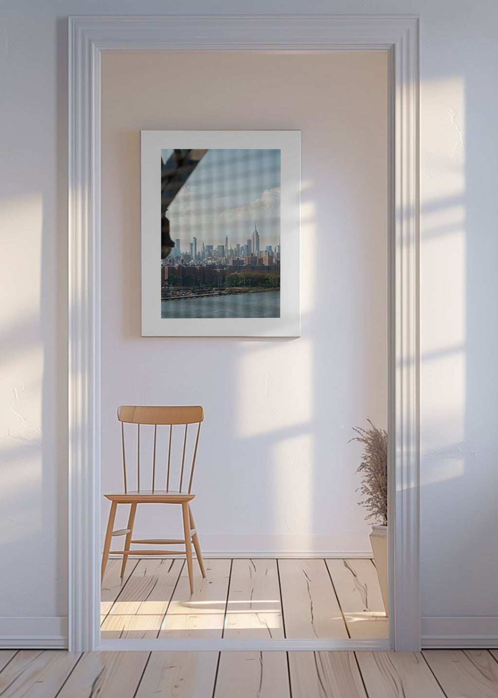 Quadro città skyline visto dalla finestra