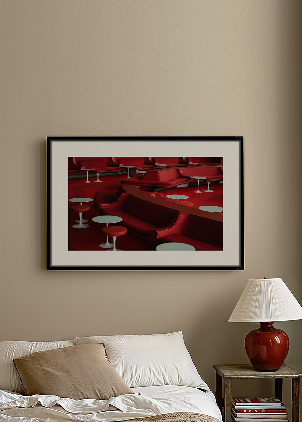 Fotografia lounge rossa con sedute curve