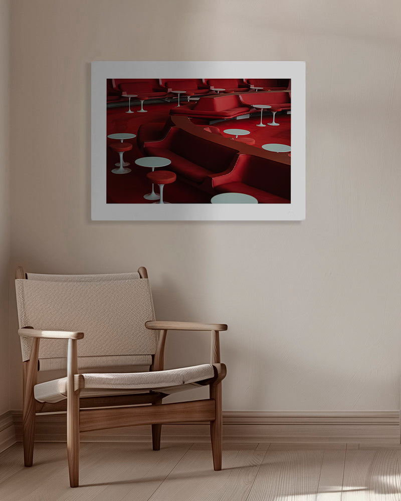 Fotografia lounge rossa con sedute curve