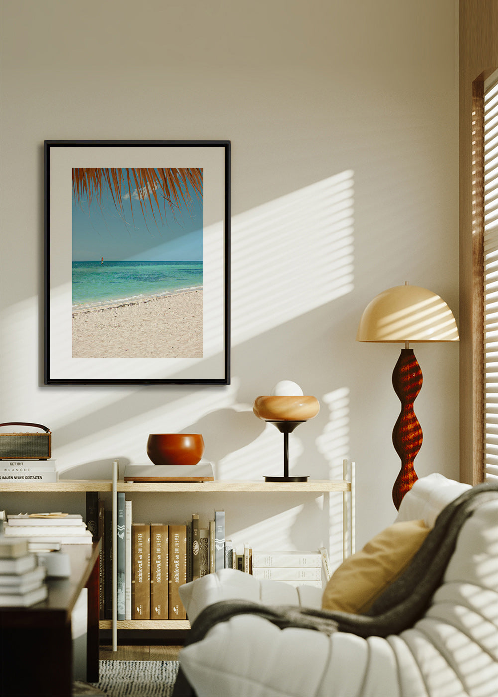 Quadro paesaggio: spiaggia caraibica con palma