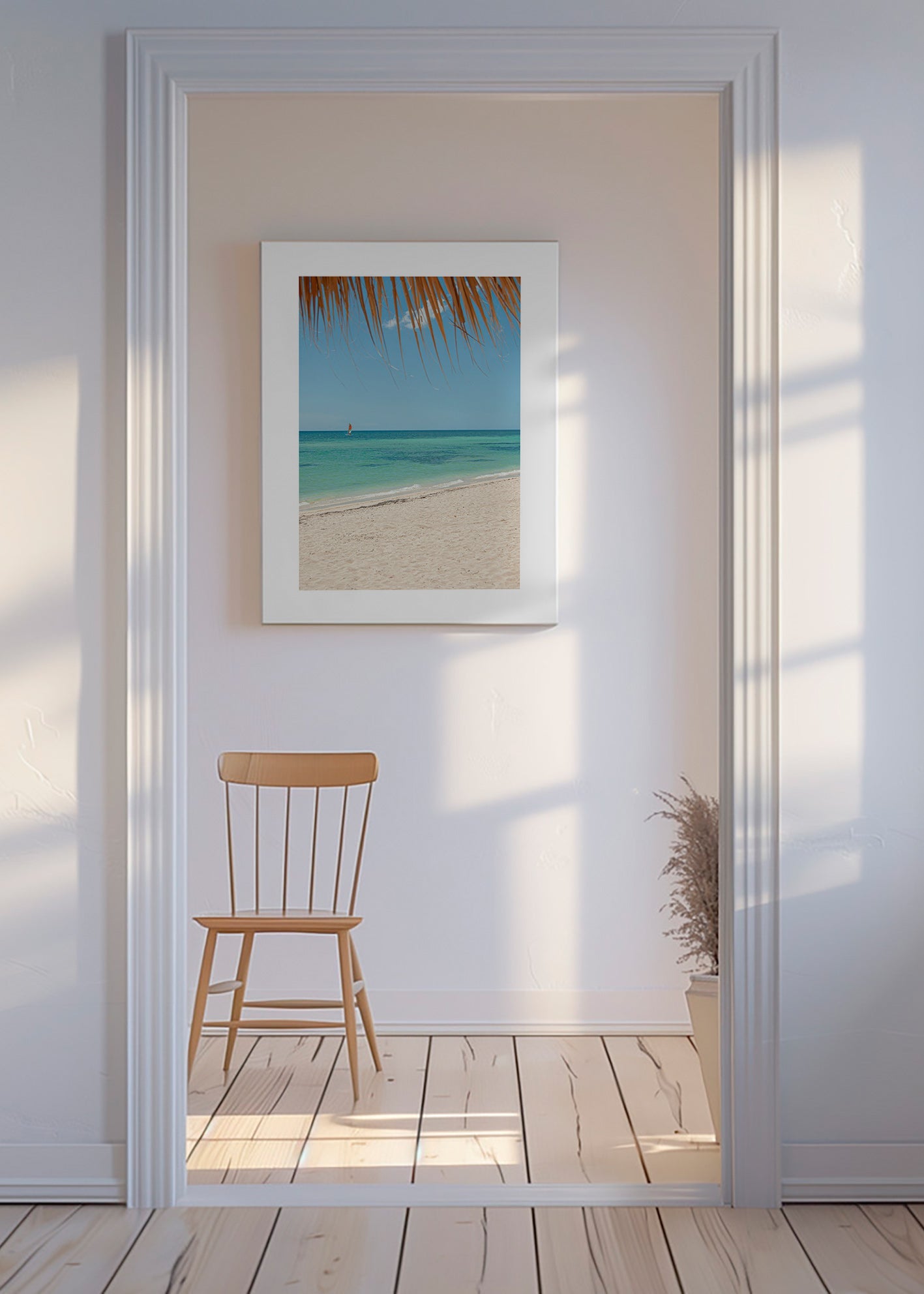 Quadro paesaggio: spiaggia caraibica con palma
