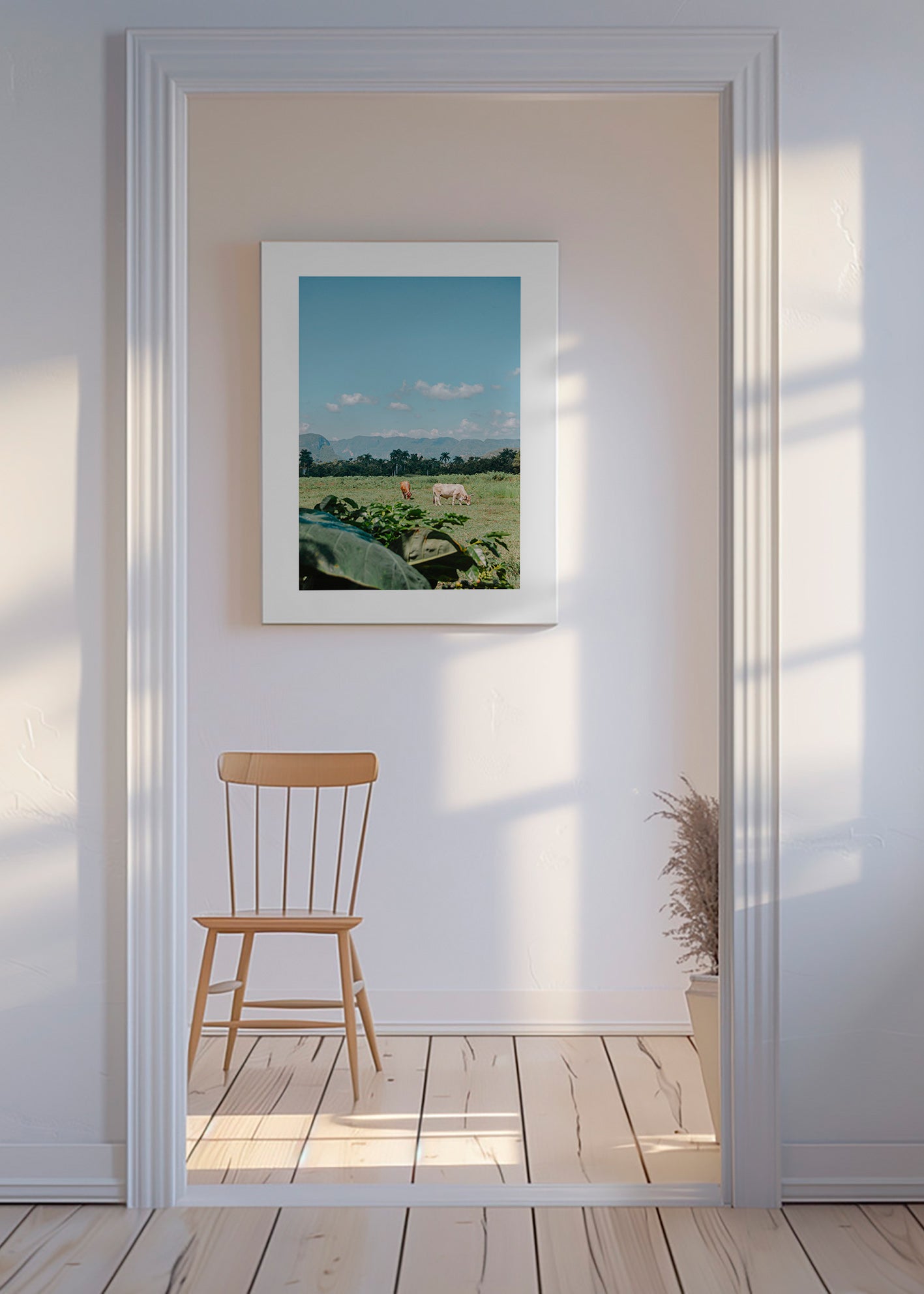 Arte paesaggistica: campo con mucche e cielo ampio