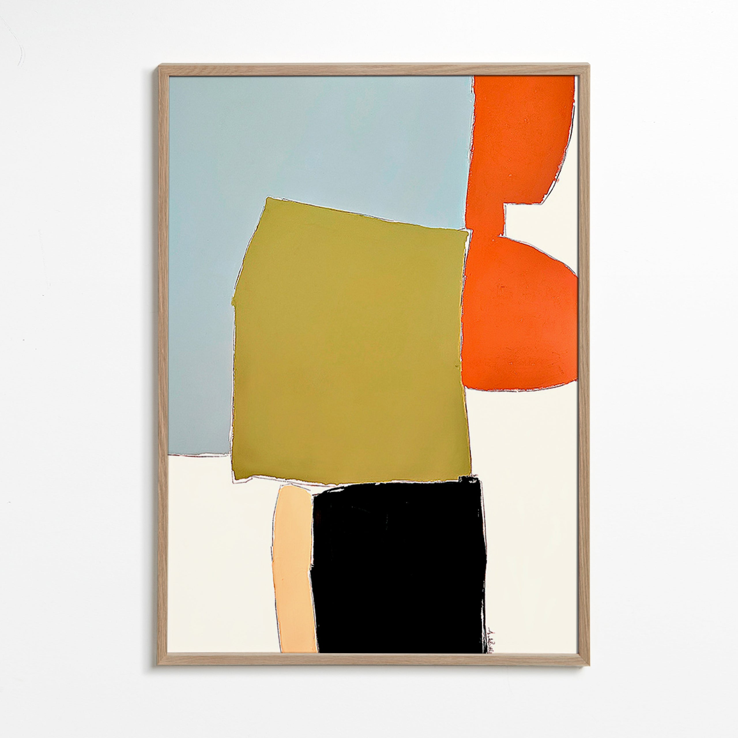 Cuadro abstracto con bloques orgánicos – Oak Frame