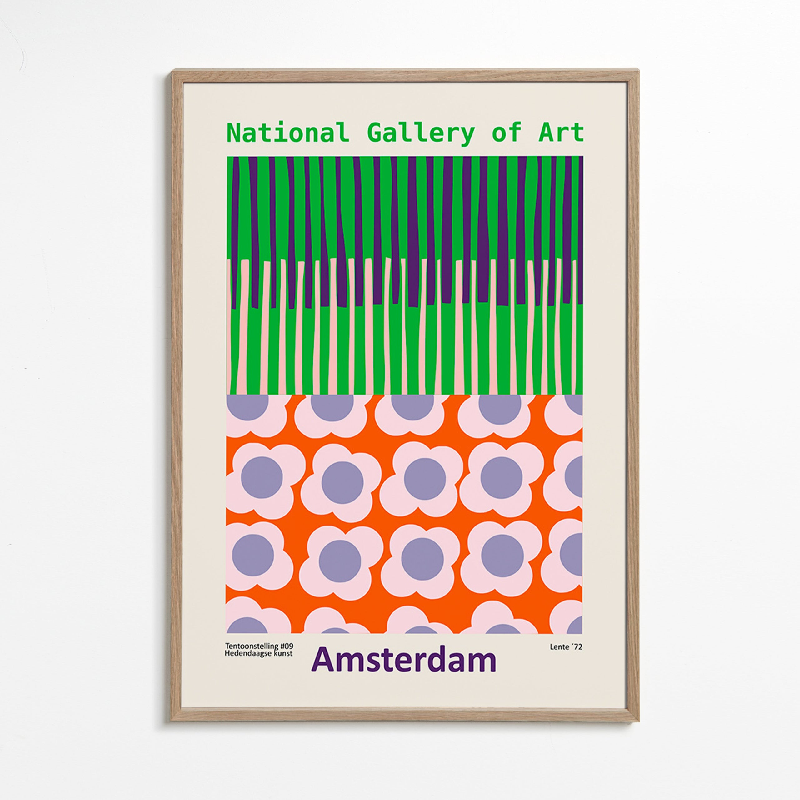 Cuadro de ciudades Amsterdam con patrón floral gráfico – Oak Frame