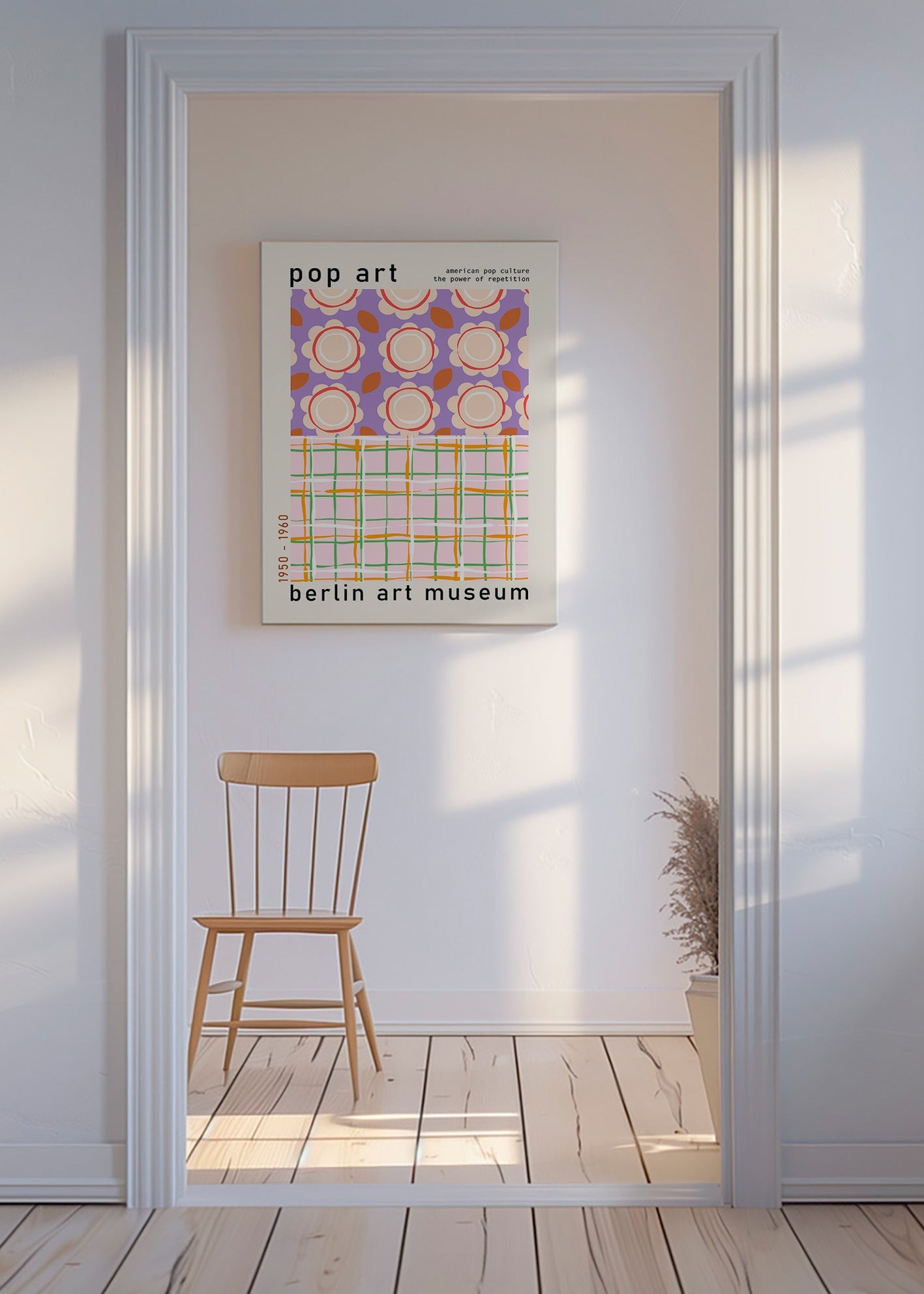 Ilustración pop art floral con retícula gráfica – Canvas