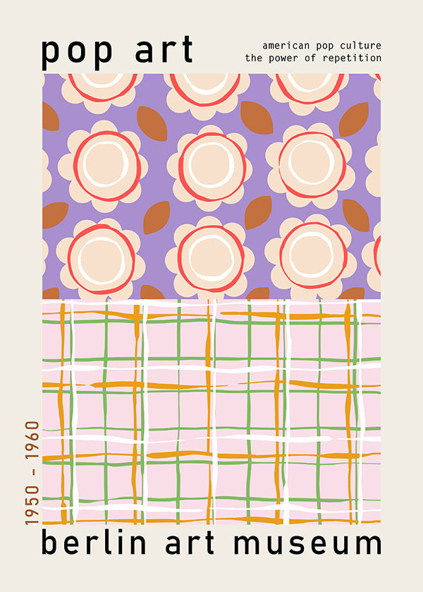 Ilustración pop art floral con retícula gráfica