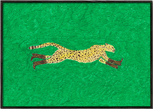 Cuadro guepardo en carrera sobre fondo verde – Black Frame