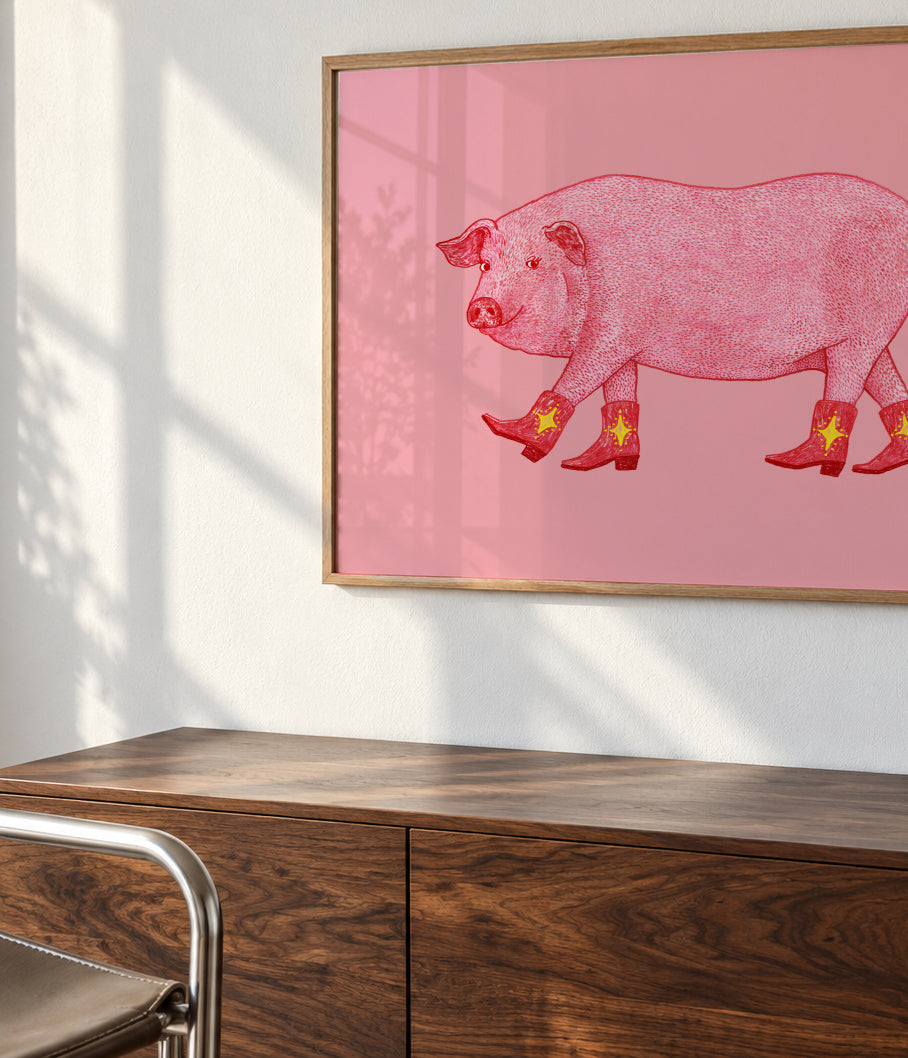 Marjorie the Cowgirl Pig - Framed poster detail