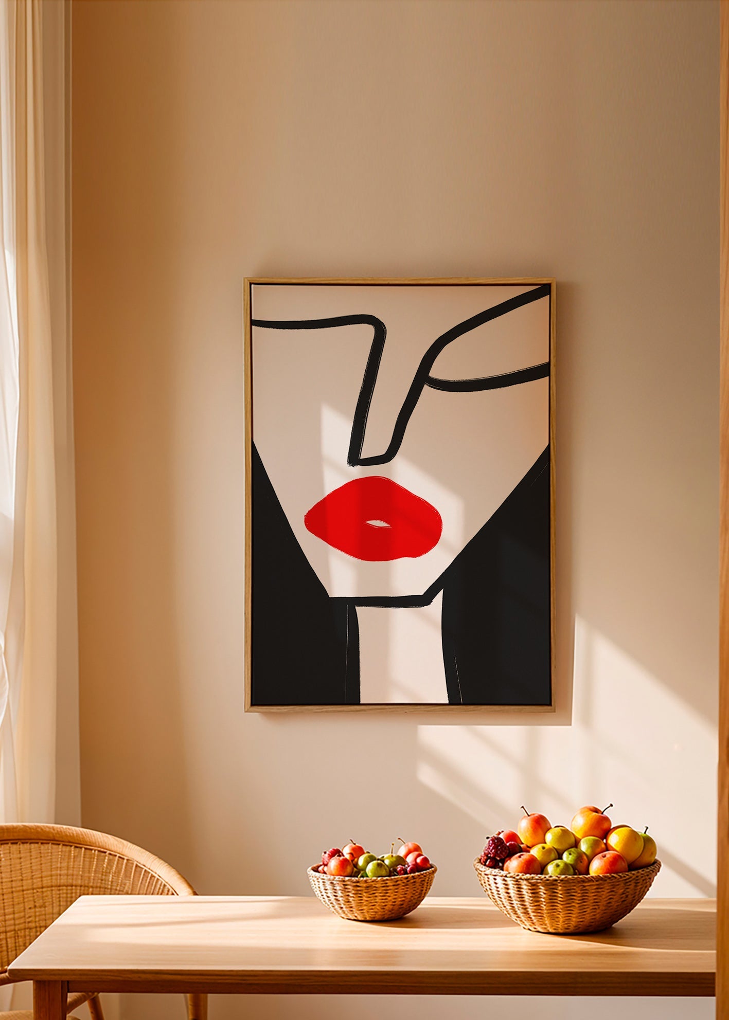 Cuadro minimalista con labios rojos y perfil gráfico – Canvas1