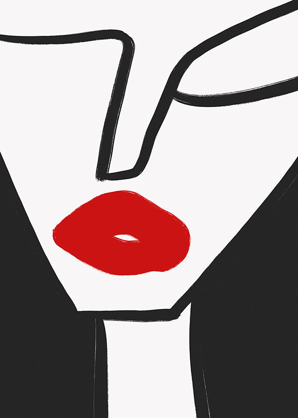 Cuadro minimalista con labios rojos y perfil gráfico