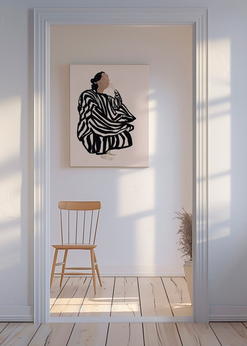 Ilustración de figura femenina con rayas gráficas – Canvas