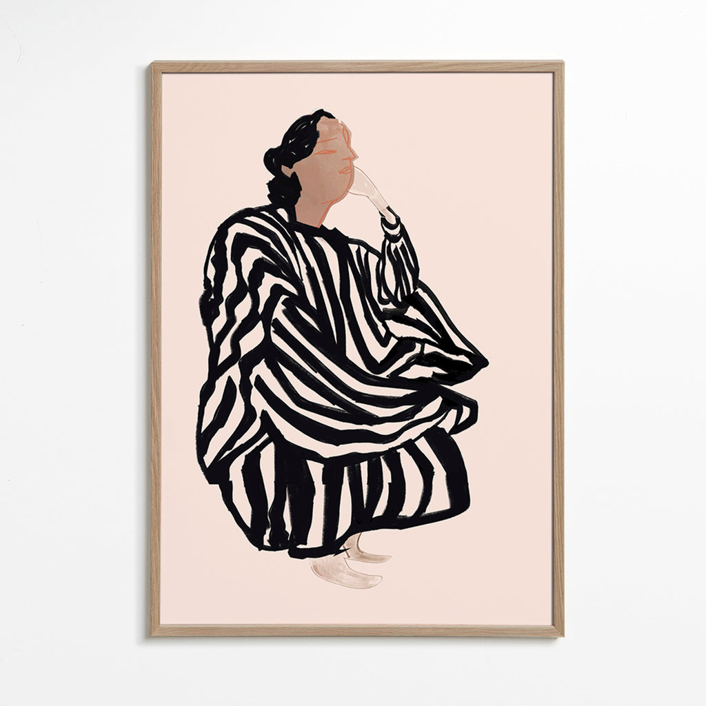 Ilustración de figura femenina con rayas gráficas – Oak Frame