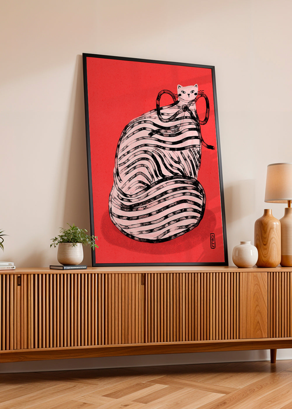 Cuadro gato rayado con toque gráfico – Product3