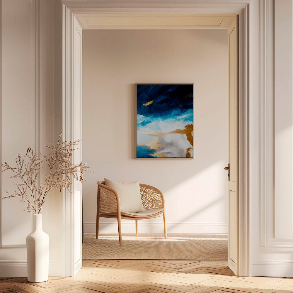 Cuadro abstracto azul y dorado en textura – Canvas2