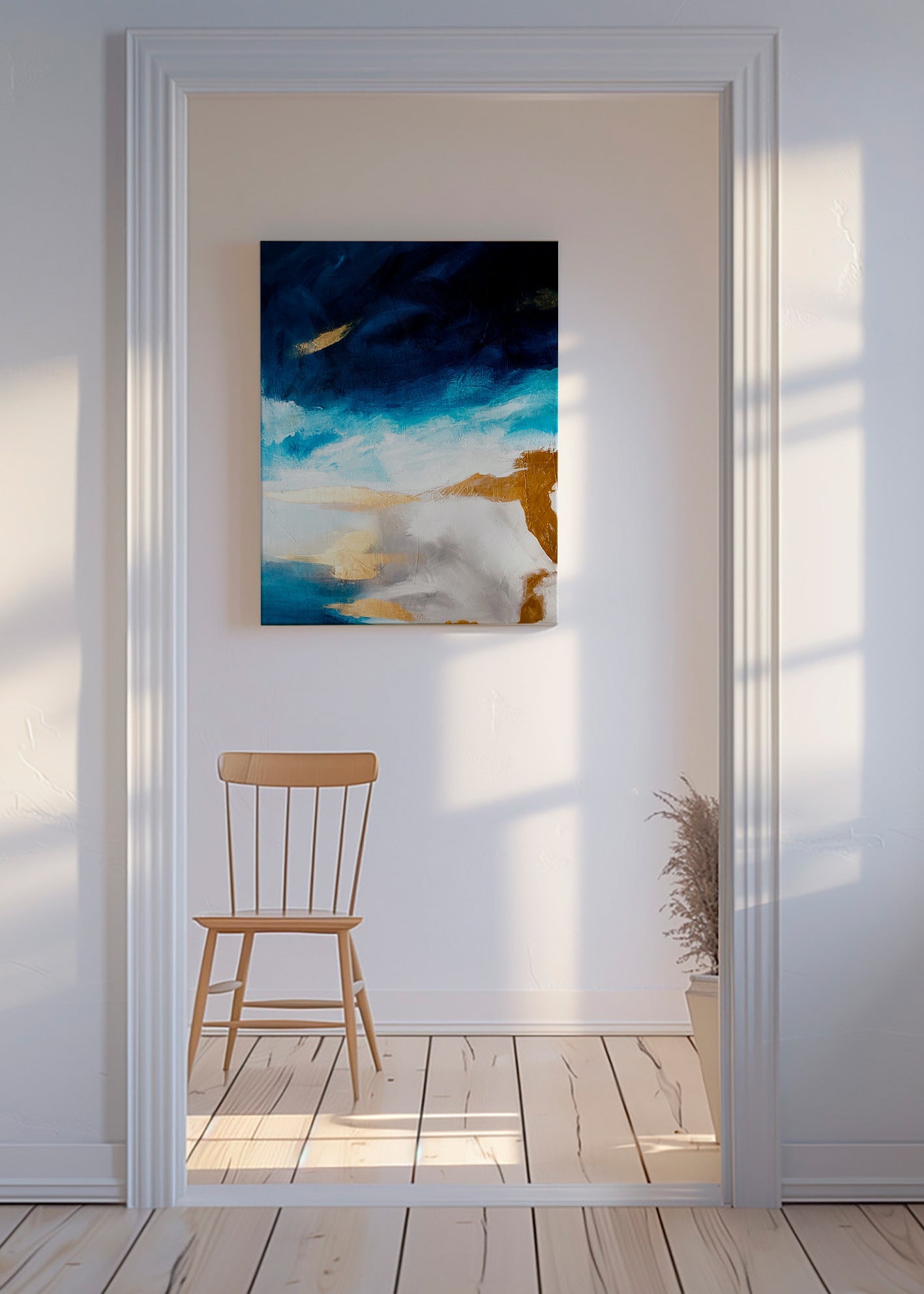 Cuadro abstracto azul y dorado en textura – Canvas