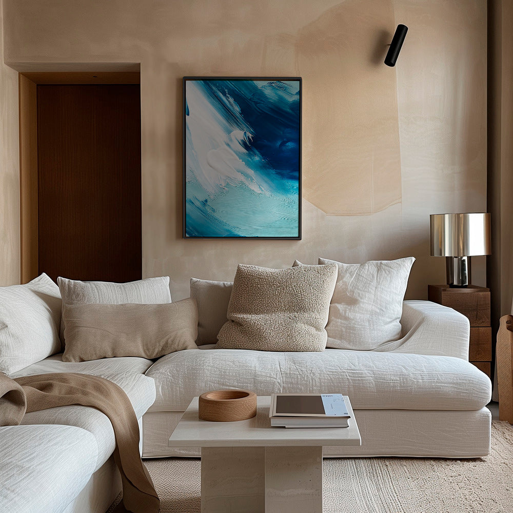 Cuadro abstracto en azul y blanco con pinceladas gestuales – Canvas1