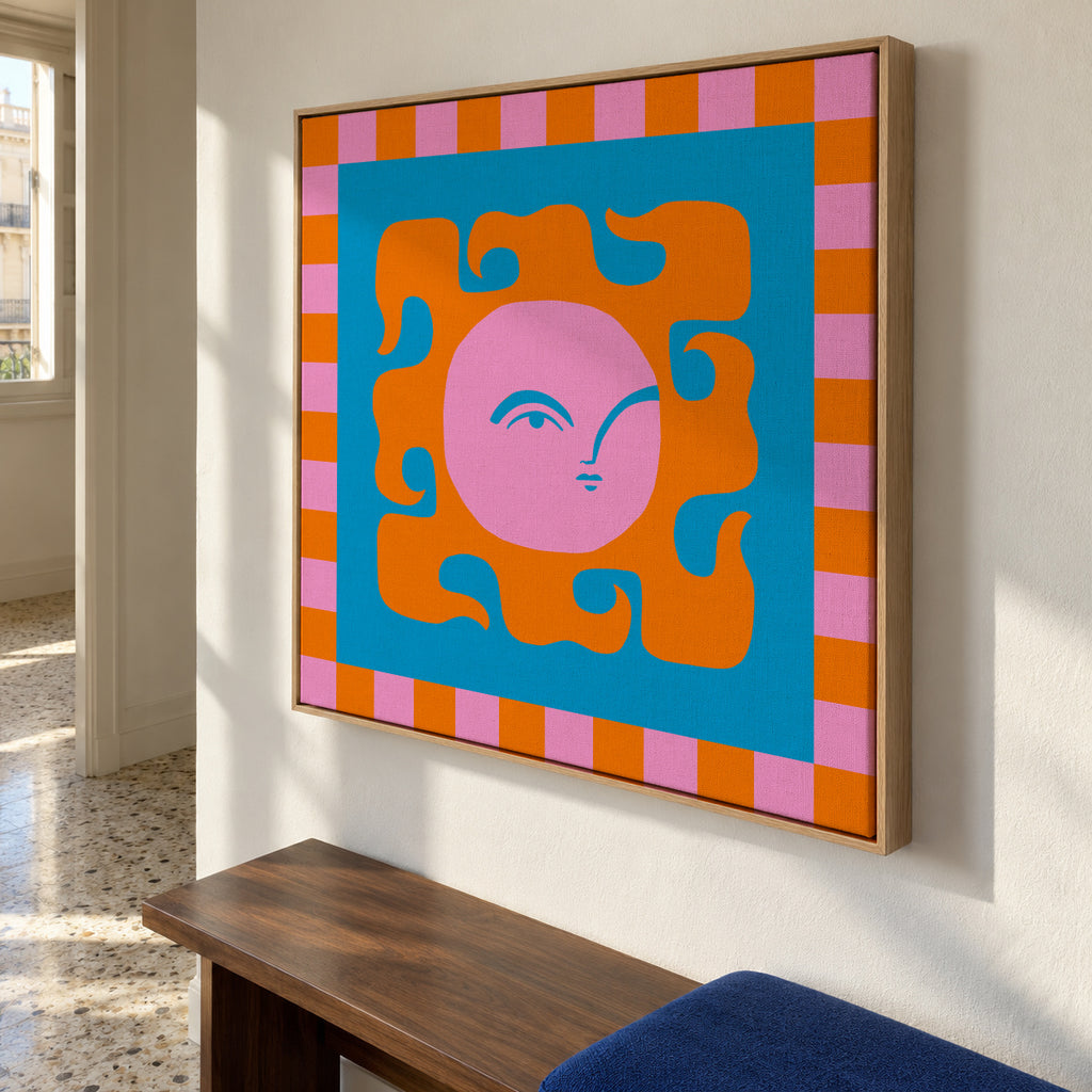 Sun Playful Gaze - Framed canvas in an interior