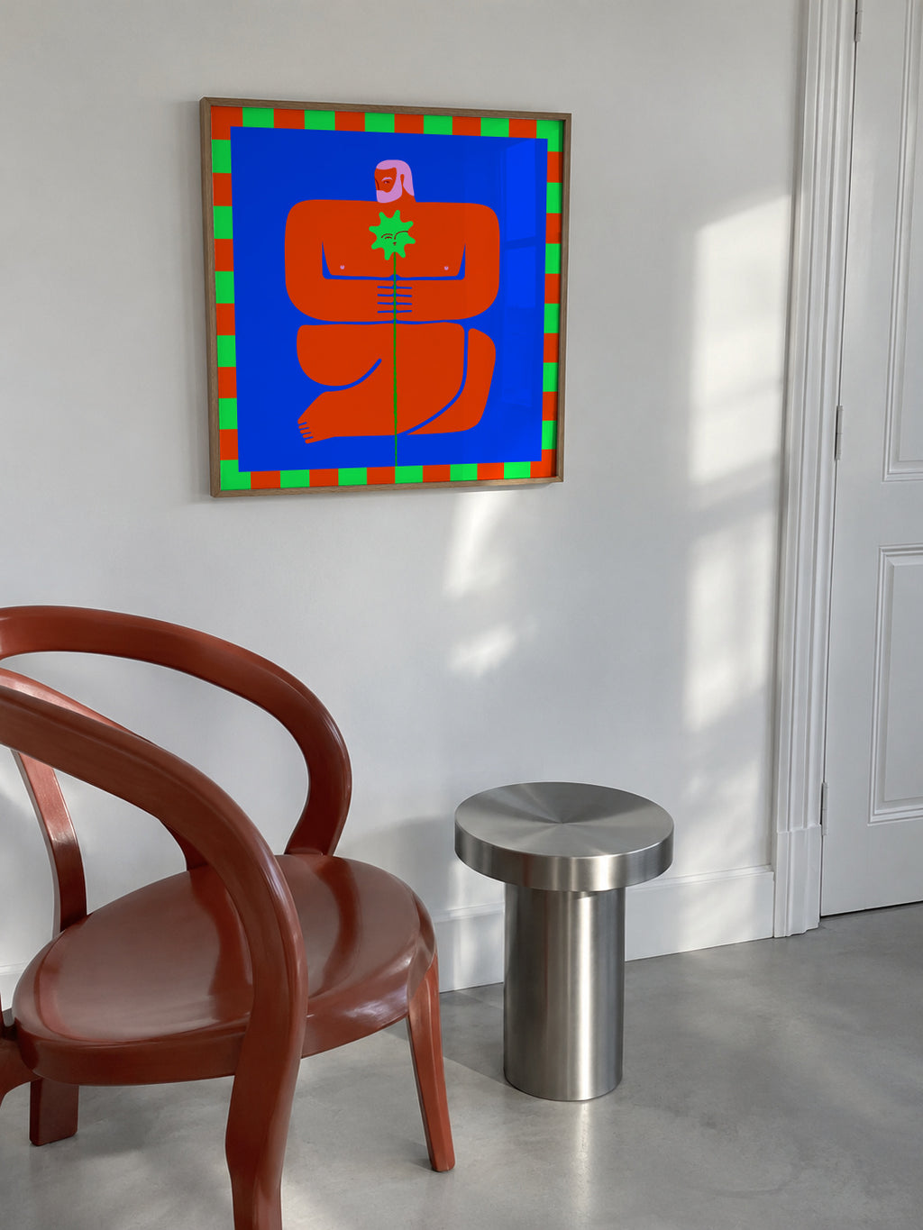 Contemplative Embrace - Framed poster in an interior