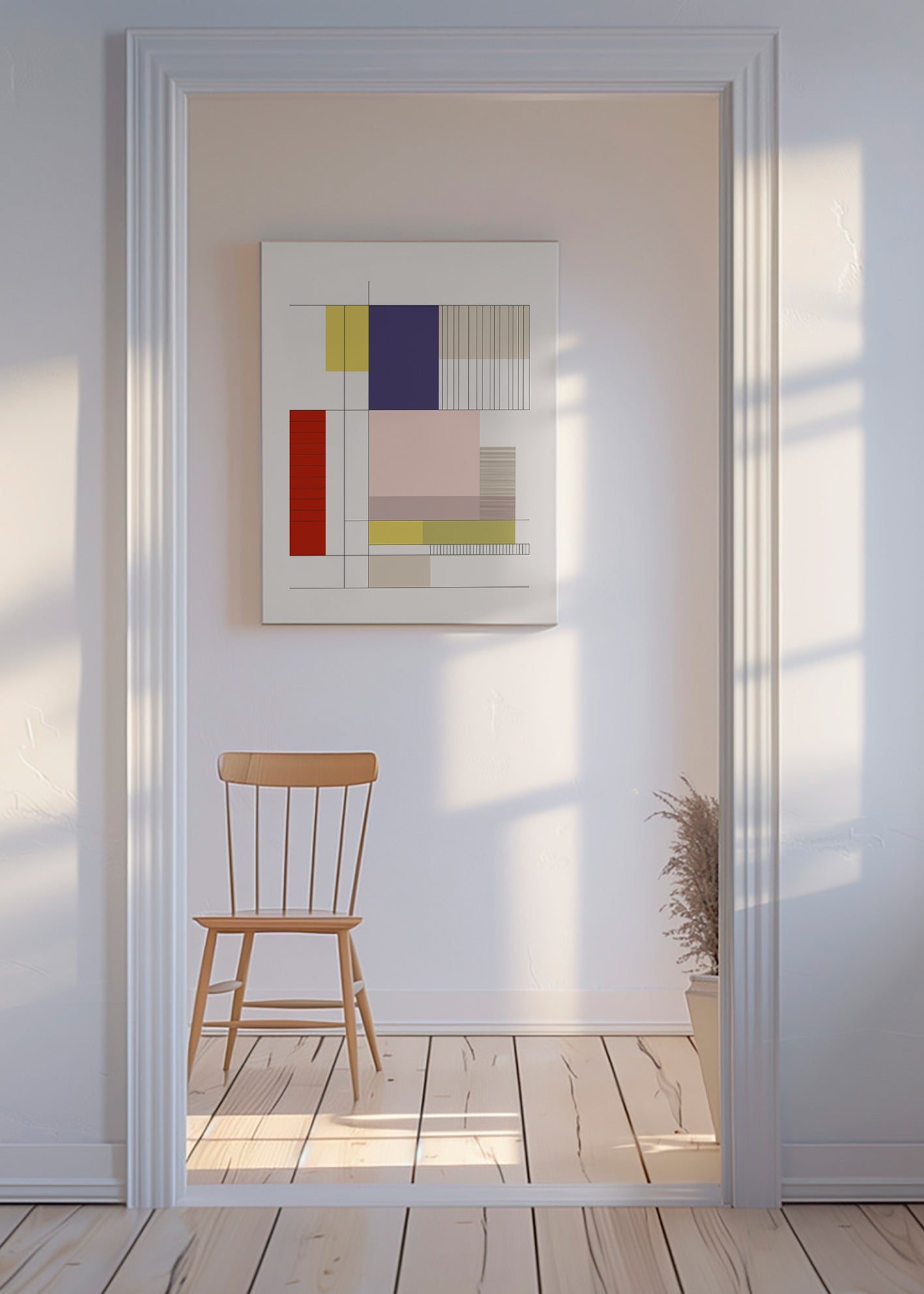 Cuadro geométrico con bloques y líneas – Canvas