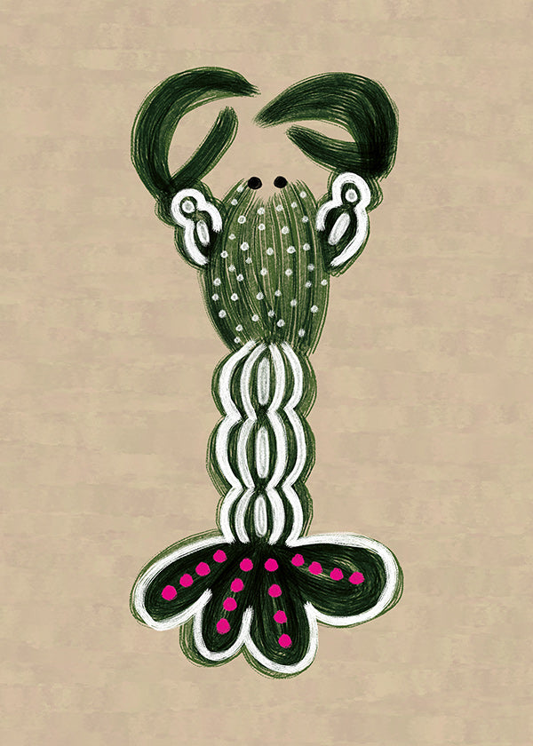 Cuadro de langosta verde ilustrada