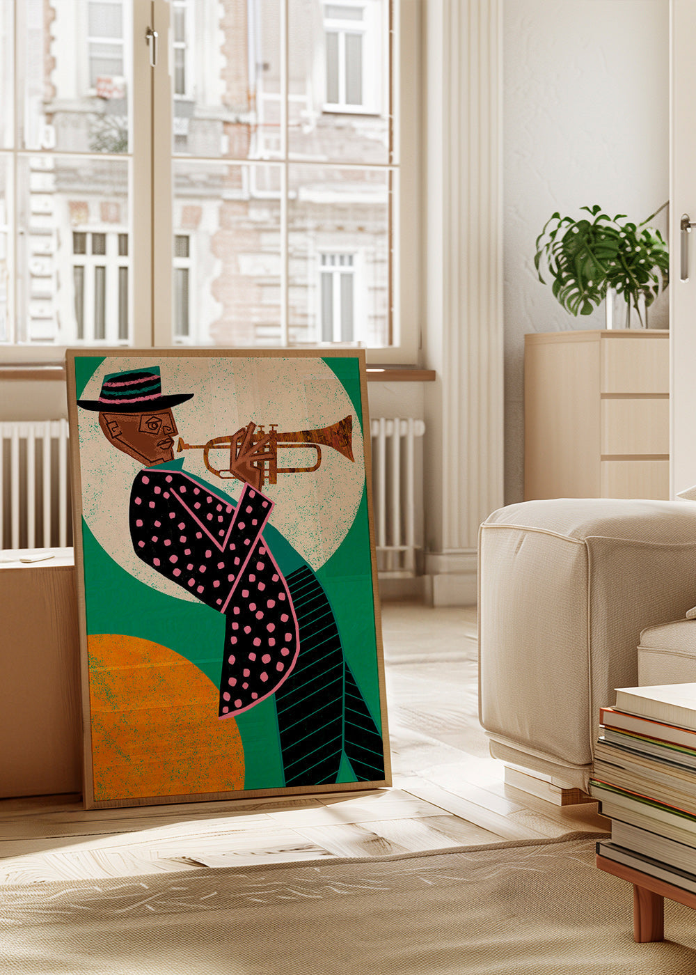 Ilustración músico de trompeta con luna – Product3