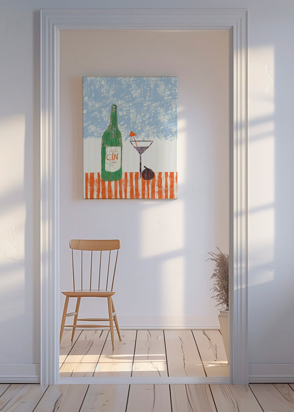 Cuadro de cocina con botella de ginebra ilustrada – Canvas