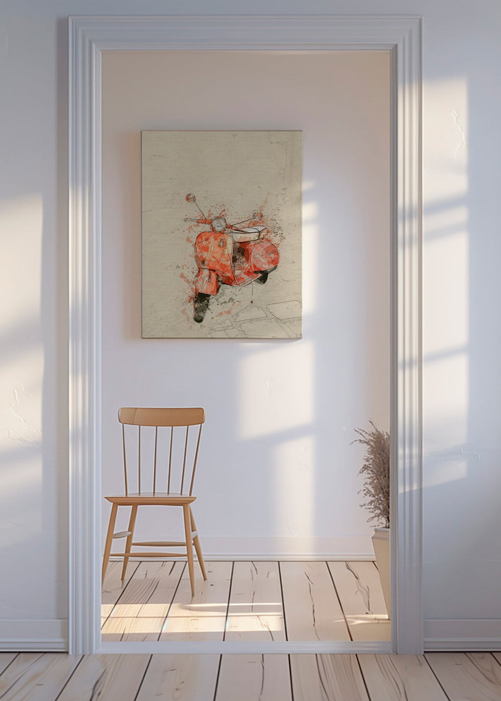 Ilustración Vespa roja sobre fondo texturado – Canvas