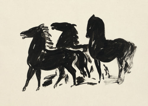 Drie Zwarte Paarden Staand Naar Links Kijkend - Unframed art print