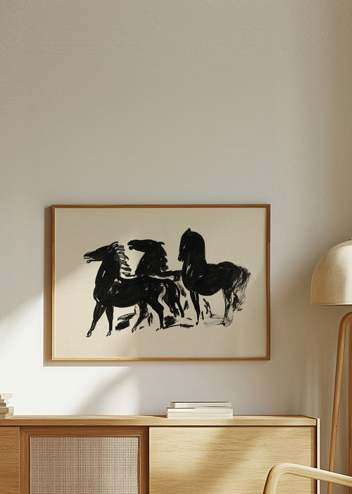 Cuadro tres caballos: dibujo en tinta gestual – Product1