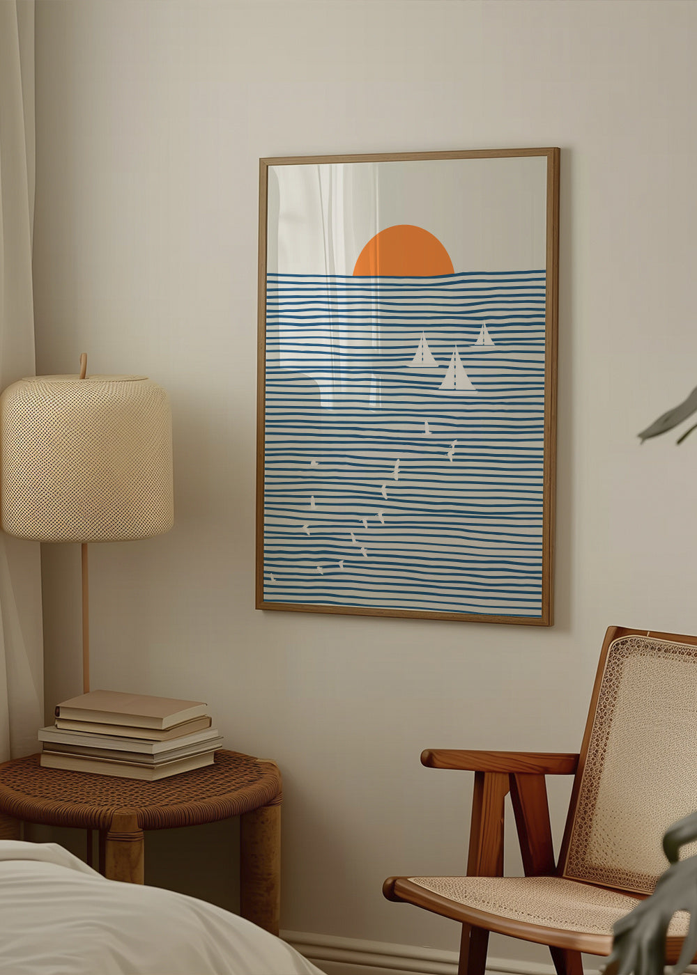 Three White Sails - Framed poster in an interior