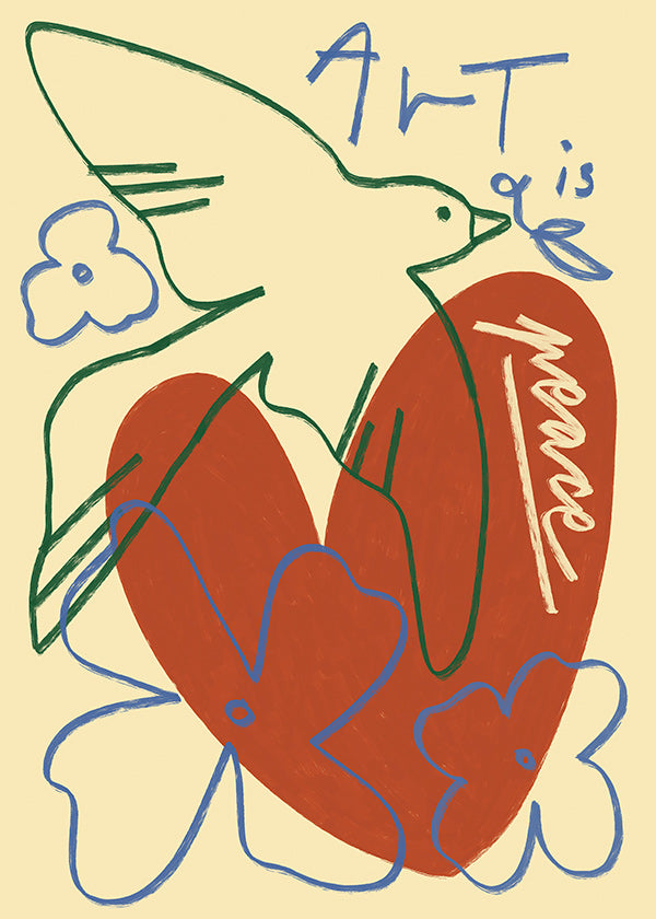 Ilustración de paloma y corazón trazos sueltos