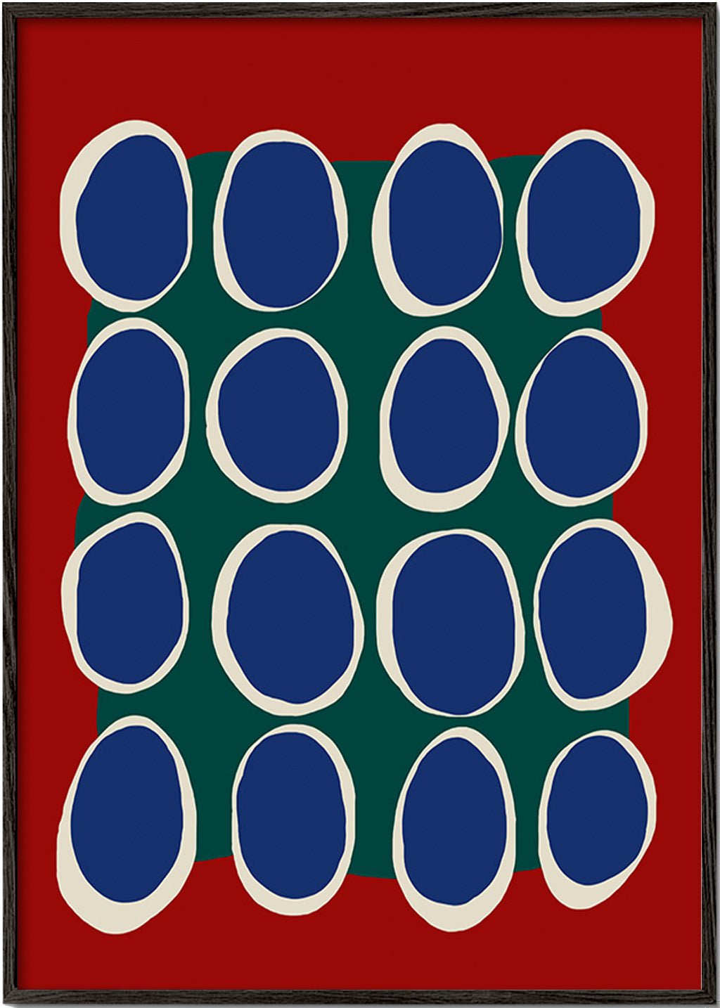 Cuadro geométrico con óvalos azules y bloque verde – Black Frame