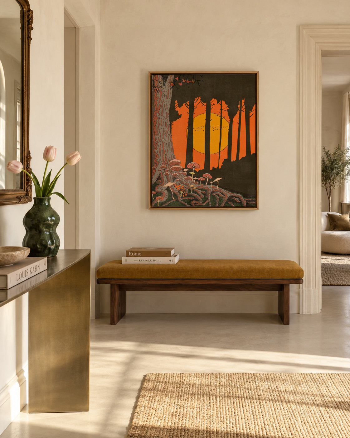 In the coolness of the evening - Framed canvas in an interior