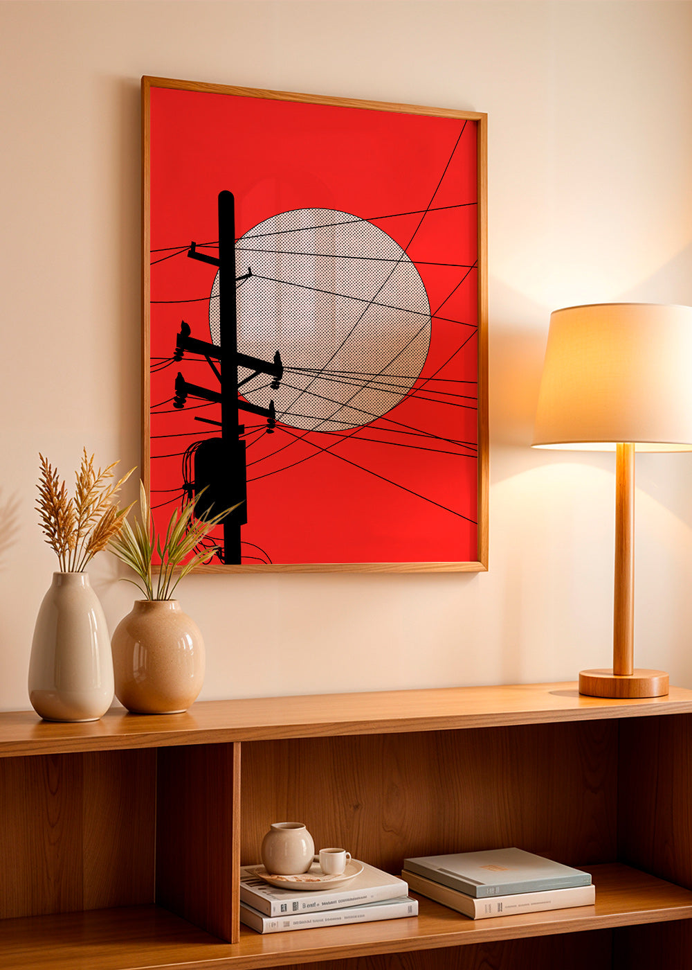 Ilustración minimalista de sol japonés y poste – Product3