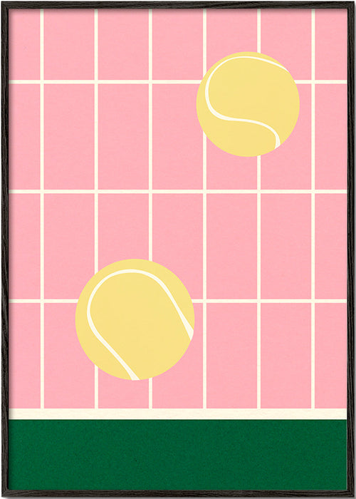Cuadro deportivo con pelotas de tenis sobre rejilla rosa – Black Frame