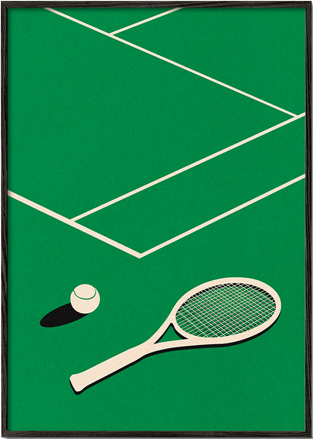 Cuadro deportivo: raqueta y pelota sobre pista minimal – Black Frame