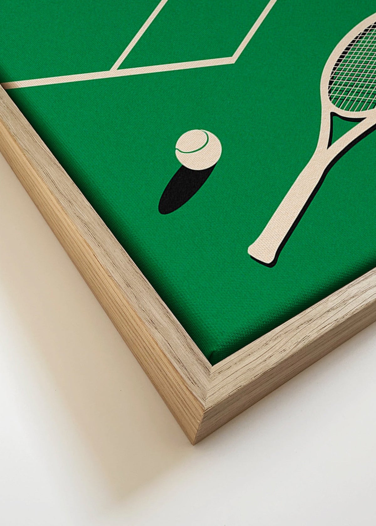 Cuadro deportivo: raqueta y pelota sobre pista minimal – Canvas detail