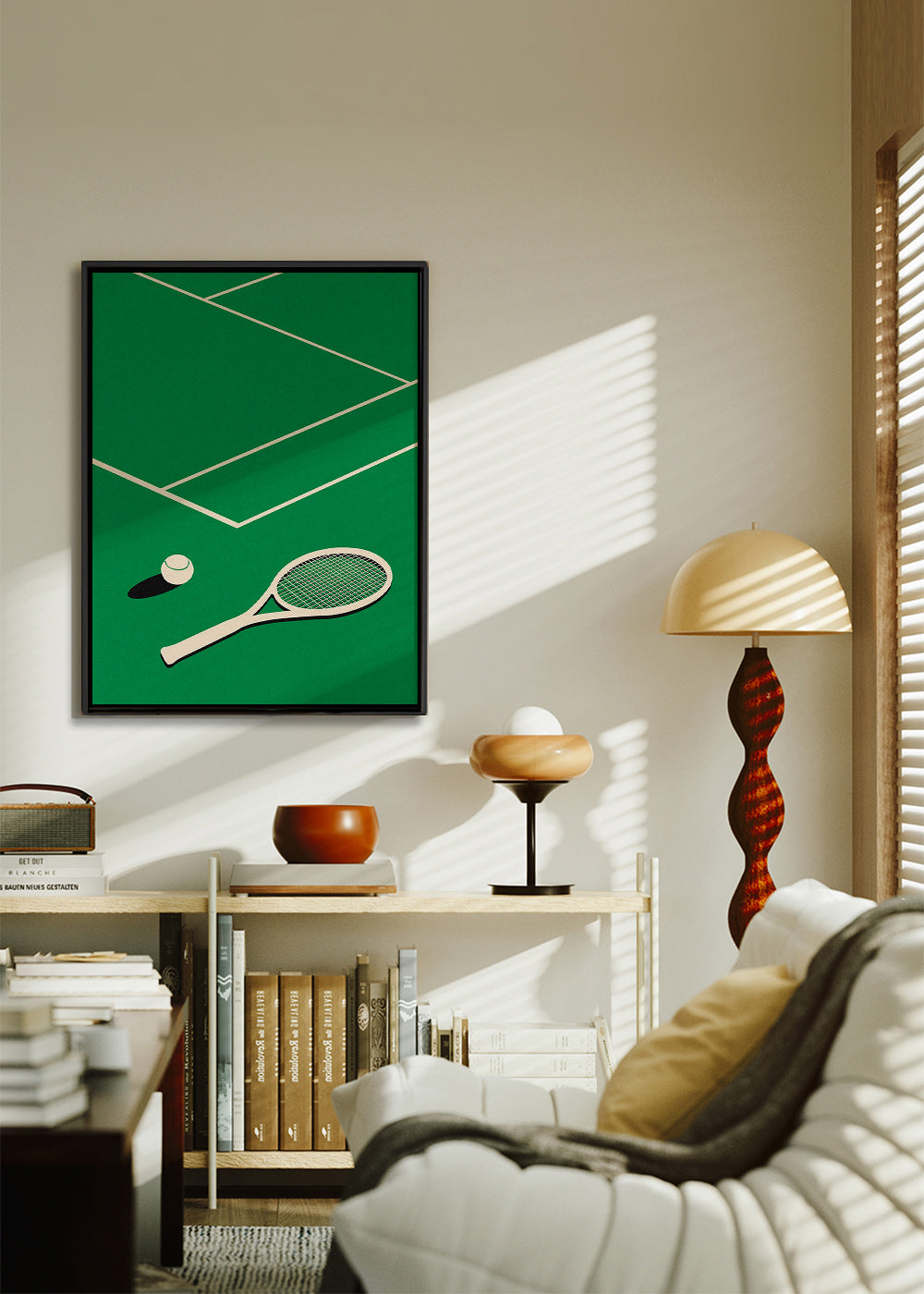 Cuadro deportivo: raqueta y pelota sobre pista minimal – Canvas2