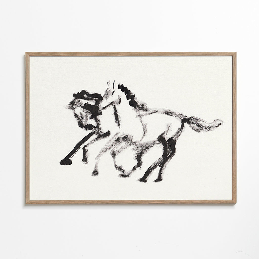 Cuadro de caballos en tinta gestual – Oak Frame