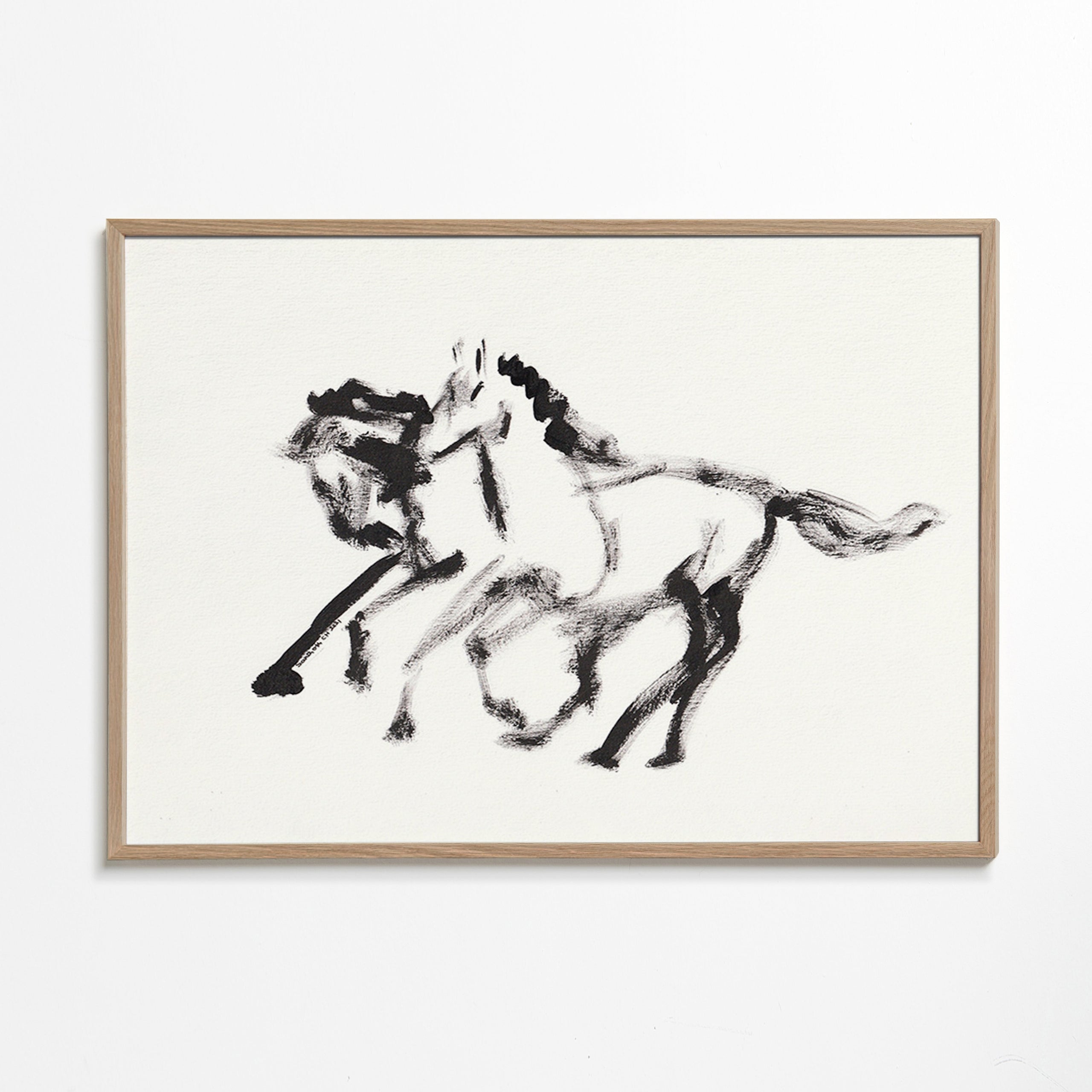 Cuadro de caballos en tinta gestual – Oak Frame