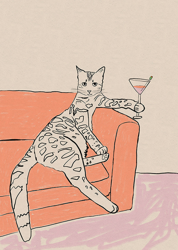 Cuadro de cocina: gato con cóctel sobre sofá