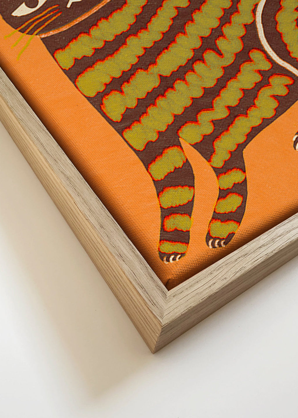 Cuadro gato rayado sobre fondo naranja – Canvas detail