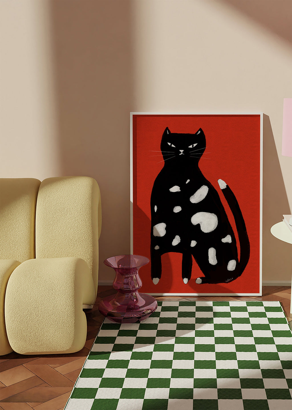 Cuadro gato salpicado sobre fondo rojo – Product1