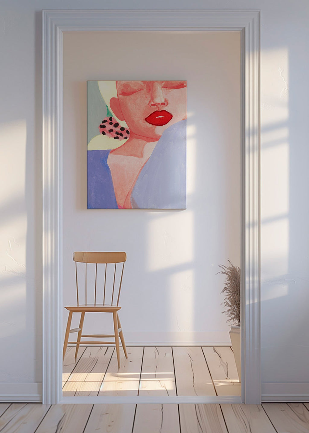 Ilustración femenina con labios rojos – Canvas