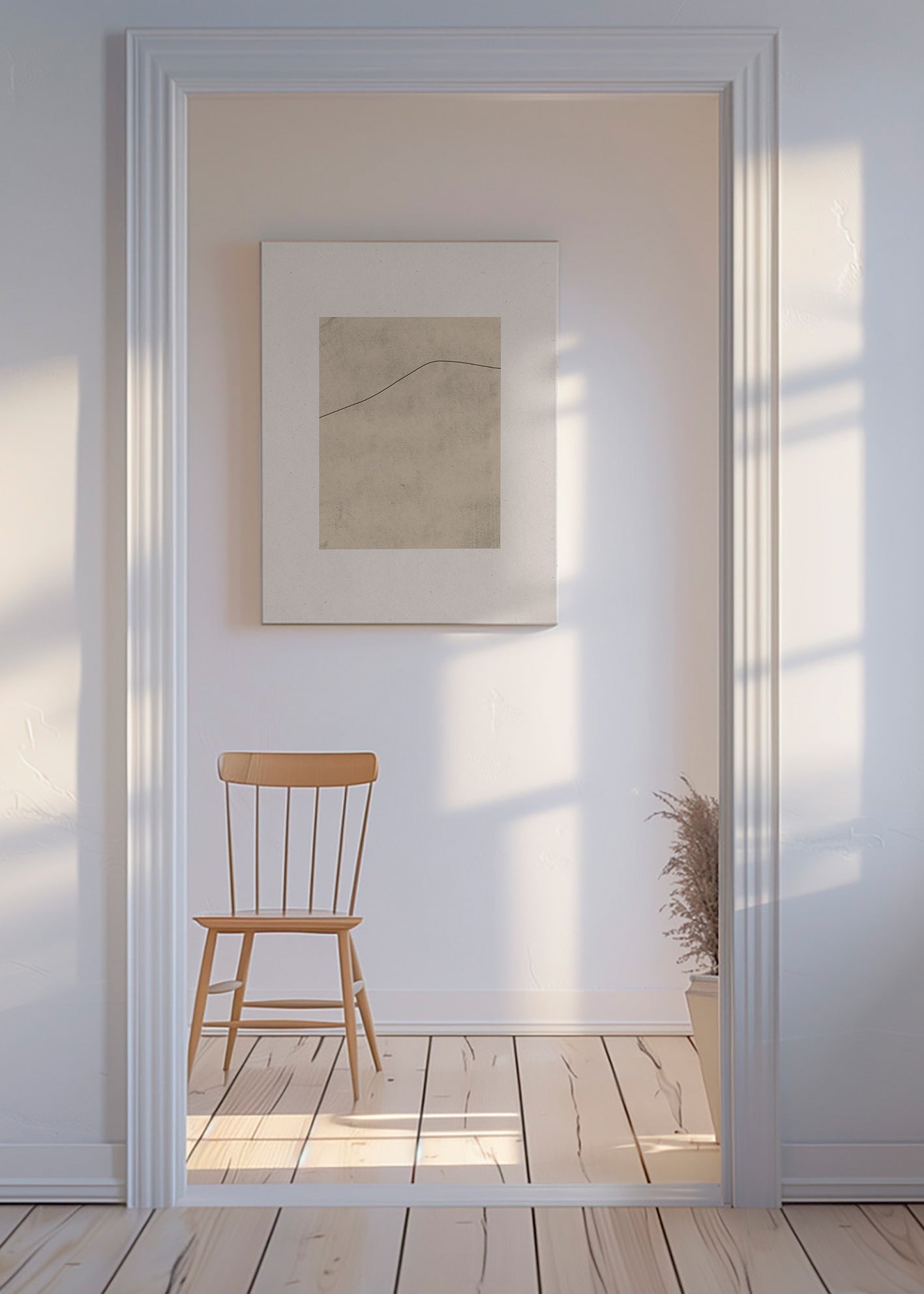 Cuadro minimalista con línea curva sobre beige – Canvas