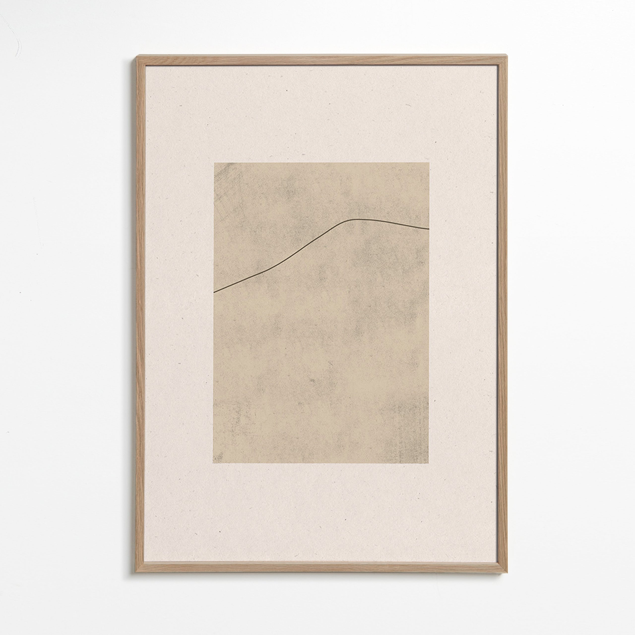 Cuadro minimalista con línea curva sobre beige – Oak Frame