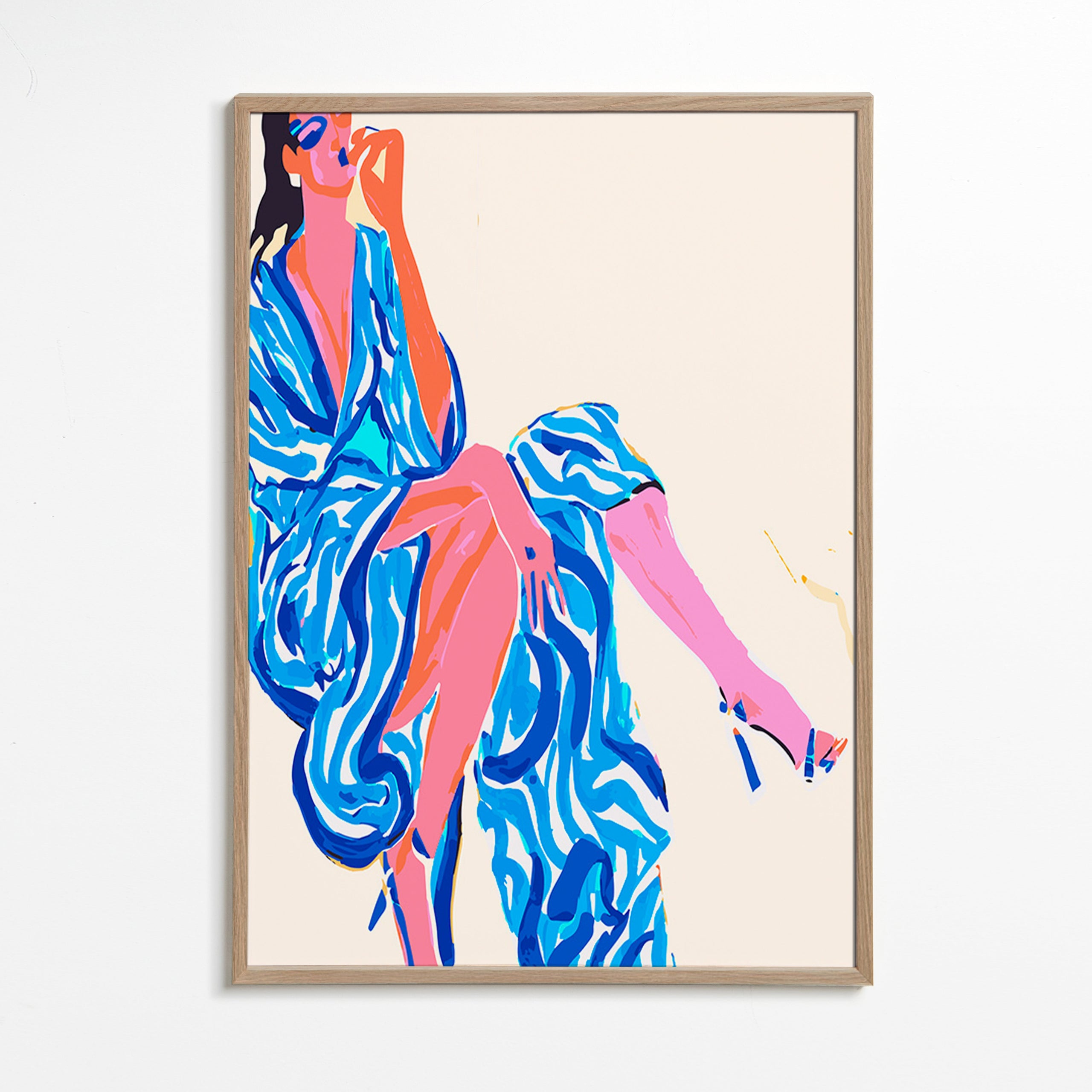 Ilustración de mujer con bata estampada – Oak Frame