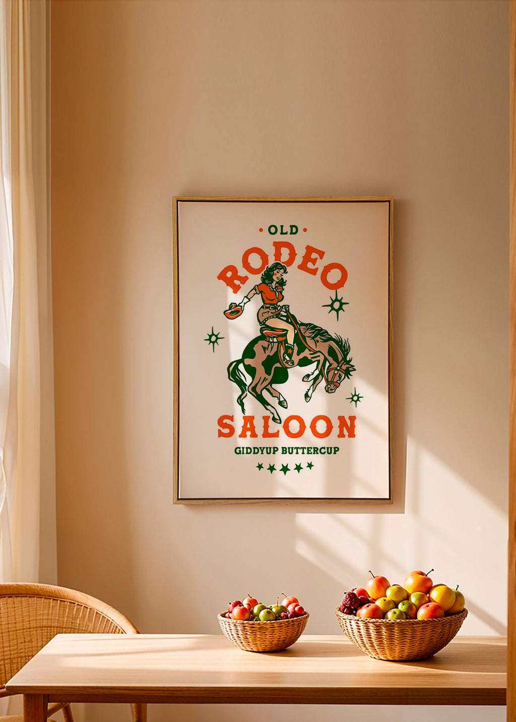 Cuadro vintage: rodeo con vaquera ilustrada – Canvas1
