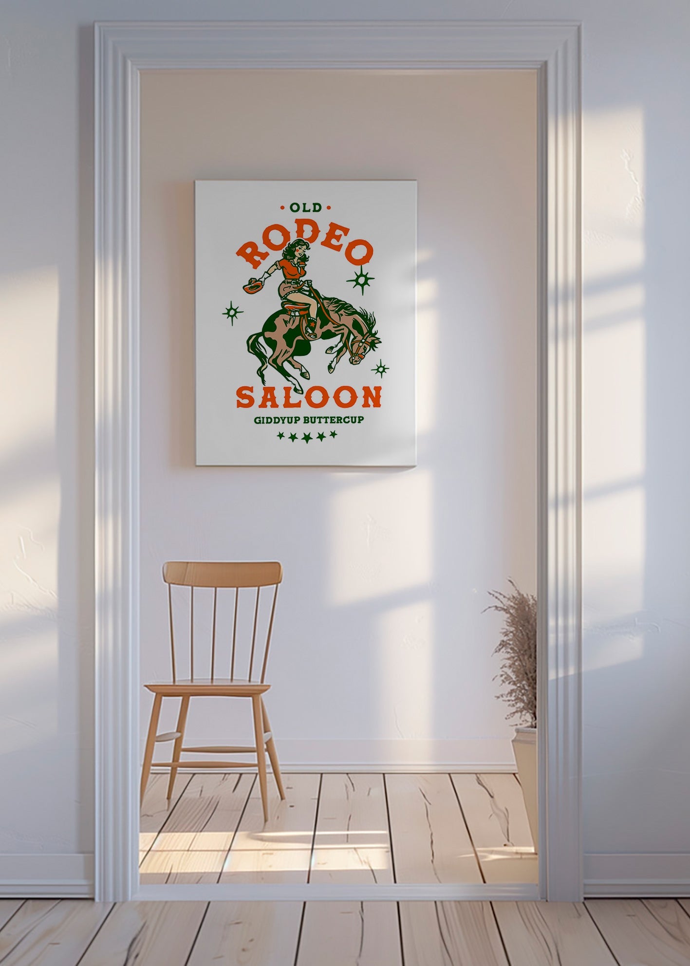 Cuadro vintage: rodeo con vaquera ilustrada – Canvas