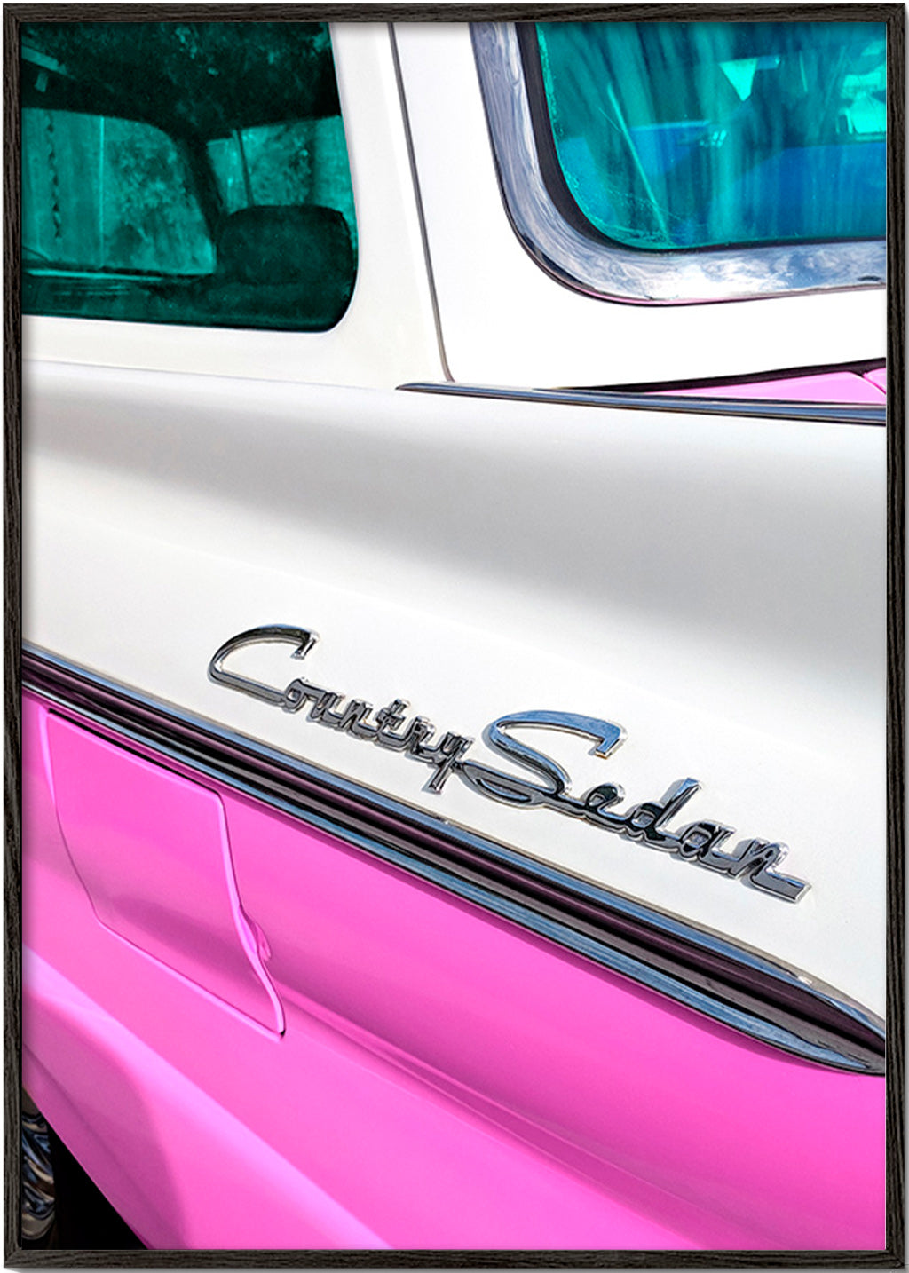 Cuadro vintage Country Sedan, detalle cromado y carrocería pastel – Black Frame
